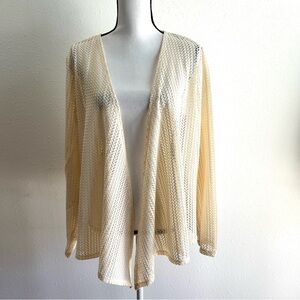 Beige Open Front Cardigan Sweater Womens Size XL Investments Crochet Lightweight